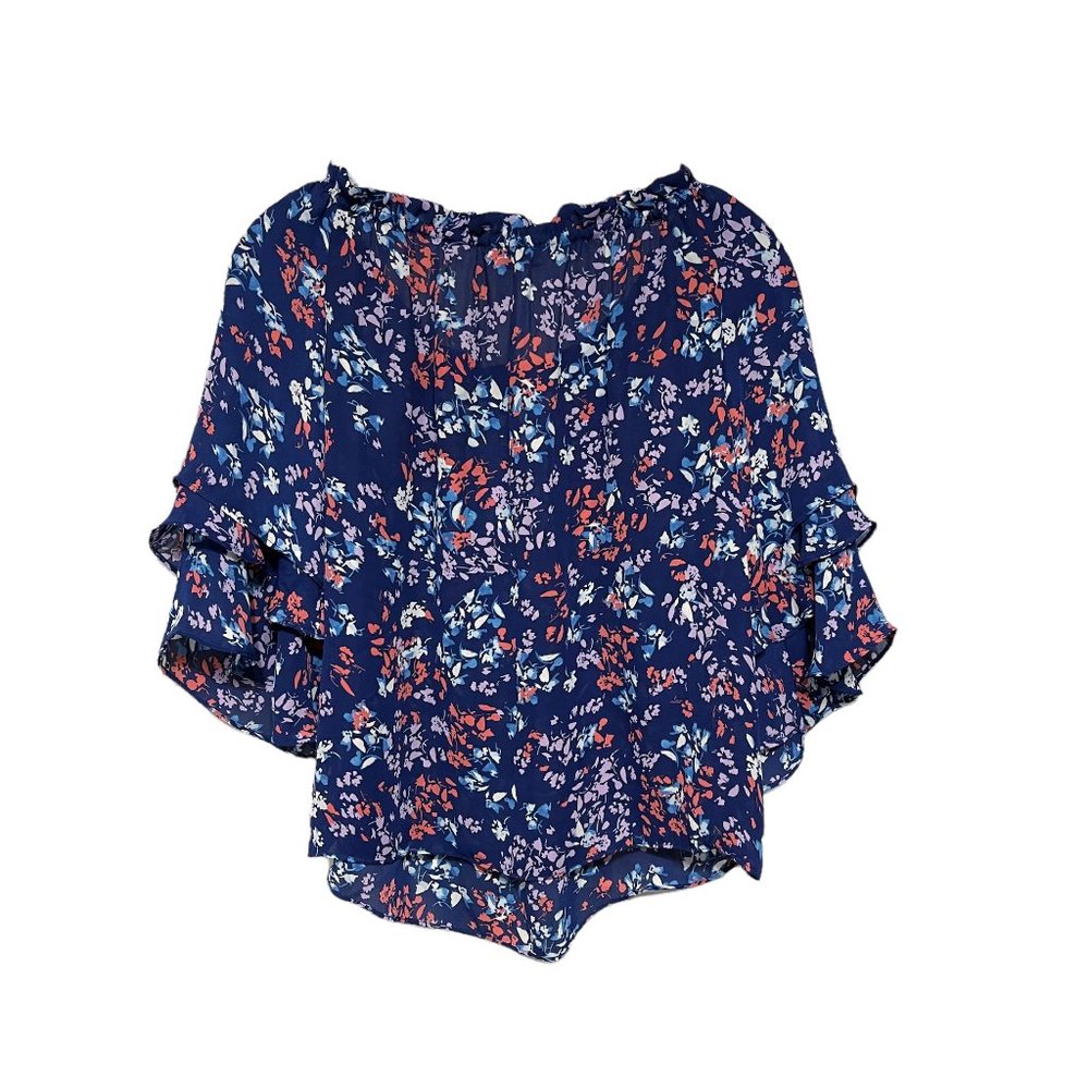 Parker XS Navy Floral On Off Shoulder Half Sleeve Blouse - Picture 3 of 5